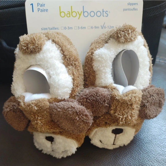 Baby Slippers/Booties - Brown & White Bear - 6-12 Months - soft cuddly - Picture 2 of 3
